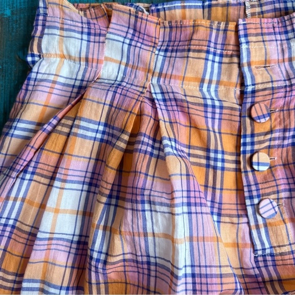 Free People Serendipity Shorts High Waist Paper Bag Plaid Guava Combo Orange LG - Picture 3 of 12